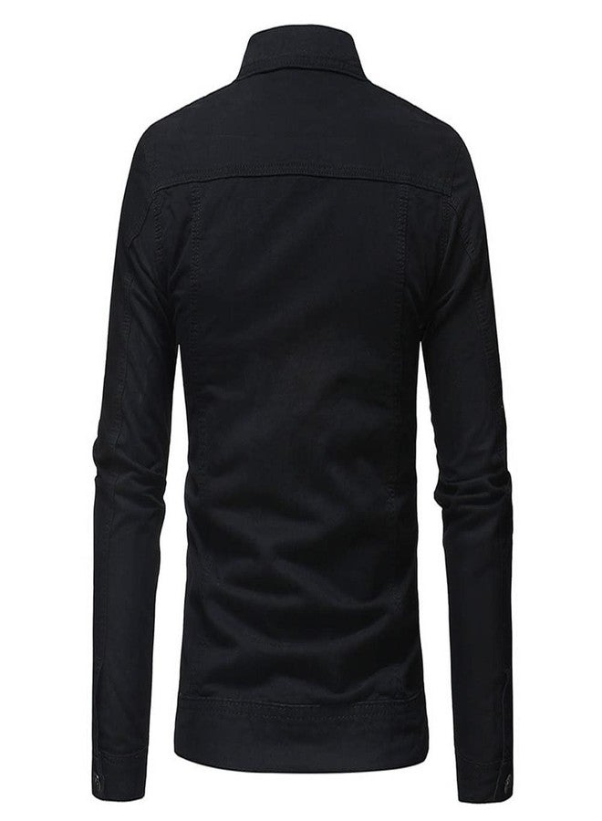 CHARTOU جاكيت جينز رجالي من CHARTOU، بقصة عادية، بأزرار أمامية وأكمام طويلة، جاكيت جينز (مقاس كبير، أسود) - Image 2